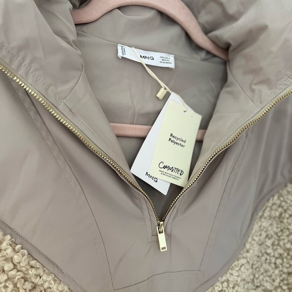 NWT Mango Quarter Zip Faux Lambs Wool Jacket in Neutral - Picture 3 of 6